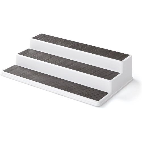 Copco 2555-0188 Non-Skid 3-Tier Spice Pantry Kitchen Cabinet Organizer, 15-Inch, White/Gray