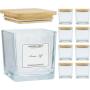 Creahaus 9pack, Square Candle Jars with Bamboo Lids, Thickened Glass Candle Containers with Warning Labels, Empty Candle Vessels for Candle Making DIY Craft