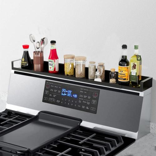 Magnetische Gewürzablage für die Kochplatte, Gewürzregal über der Kocherplatte, verstellbar 15-30 Zoll, für Küchenschränke, Gewürze Organizer, Matt Schwarz
