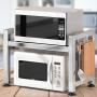 Extendable Microwave Oven Rack, Microwave Shelf Adjustable Over Microwave Stand Countertop 2-Tier Stainless Steel Organizing Rack with 4 Hooks for Kitchen Utensils Tableware Storage