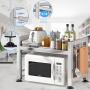 Extendable Microwave Oven Rack, Microwave Shelf Adjustable Over Microwave Stand Countertop 2-Tier Stainless Steel Organizing Rack with 4 Hooks for Kitchen Utensils Tableware Storage