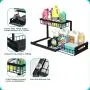 REALINN Unterspüle Organizer, Ausziehbarer Schrank-Organizer, Ablage-Regale für Unterspüle, Stauraum für Küche und Bad, Schwarz, 2er Set