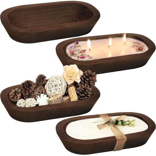 Cross-border oval wooden bowl candle handmade Paulownia wood tray candle wooden aromatherapy candle wooden tray wooden bowl candle