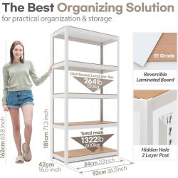 HOMEDANT House 5-Tier Laminated Boltless Metal Shelving Unit Adjustable Storage Utility Rack Heavy Duty Shelves Organization Multipurpose Shelf Kitchen Garage Pantry Closet 1Pack