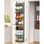 12.3 inches W Narrow Over the Door Pantry Organizer, 8-Tier Over the Door Organizer with Adjustable Basket, Pantry Door Organization for Pantry Kitchen Storage Room Spice Rack, Black