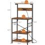 SUPERJARE Kitchen Bakers Rack with Power Outlet, Coffee Bar Table 4 Tiers, Kitchen Microwave Stand with 6 S-shaped Hooks, Kitchen Storage Shelf Rack for Spices, Pots and Pans - Rustic Brown