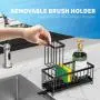 Cisily Black Sponge Holder for Kitchen Sink, Sink Caddy Organizer with High Brush Holder, Kitchen Countertop Organizers and Storage Essentials, Rustproof 304 Stainless Steel, Soap Dispenser Organize