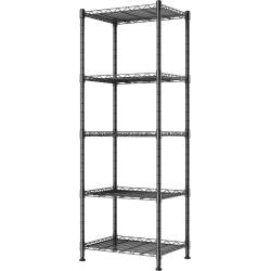 REGILLER 5-Wire Shelving Metal Storage Rack Adjustable Shelves,Standing Storage Shelf Units for Laundry Bathroom Kitchen Pantry Closet(Black,11.8
