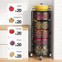 Fruit and Vegetable Basket Bowls for Kitchen with Metal Top Lid, SNTD 5 Tier Rotating Storage Rack Cart for Potato Onion Bread Banana, Wire Basket Organizer on Wheels, Large, Black