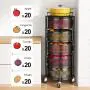 Fruit and Vegetable Basket Bowls for Kitchen with Metal Top Lid, SNTD 5 Tier Rotating Storage Rack Cart for Potato Onion Bread Banana, Wire Basket Organizer on Wheels, Large, Black