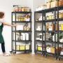 REIBII 5-Tier Adjustable Storage Shelves with Wheels, metal Shelving for Storage 1160LBS Wire Shelving Units Utility Shelf for Kitchen, Pantry, Bathroom, Office Organization, 15.6