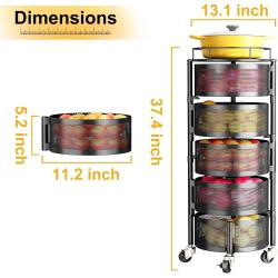 Fruit and Vegetable Basket Bowls for Kitchen with Metal Top Lid, SNTD 5 Tier Rotating Storage Rack Cart for Potato Onion Bread Banana, Wire Basket Organizer on Wheels, Large, Black