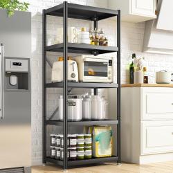 REIBII 5-Tier Adjustable Storage Shelves with Wheels, metal Shelving for Storage 1160LBS Wire Shelving Units Utility Shelf for Kitchen, Pantry, Bathroom, Office Organization, 15.6