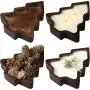 4 Pièces Bol en Bois de Noël, Plateau de Noël, Plateau à Tartines en Bois Rustique, Assiette de Noël, Bol en Paulownia Sculpté à la Main pour Décoration de Bougies, Décoration de Maison, Service de Table