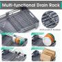 Dish Drying Rack for Kitchen Counter, Extendable Dish Rack with Drainboard, Expandable Dish Drainer, Collapsible Dish Strainer with Cutlery Holder, Foldable Home Countertop Plate Storage Rack, Gray