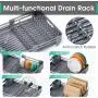 Dish Drying Rack for Kitchen Counter, Extendable Dish Rack with Drainboard, Expandable Dish Drainer, Collapsible Dish Strainer with Cutlery Holder, Foldable Home Countertop Plate Storage Rack, Gray
