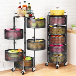 Fruit and Vegetable Basket Bowls for Kitchen with Metal Top Lid, SNTD 5 Tier Rotating Storage Rack Cart for Potato Onion Bread Banana, Wire Basket Organizer on Wheels, Large, Black