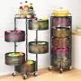 Fruit and Vegetable Basket Bowls for Kitchen with Metal Top Lid, SNTD 5 Tier Rotating Storage Rack Cart for Potato Onion Bread Banana, Wire Basket Organizer on Wheels, Large, Black