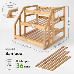 HOMESTEAD Bamboo Pantry Can Organizer, 3-Tier Canned Food Organizer Rack for Storage, Kitchen Cabinet, Can Holders for Pantry Up to 36 Cans