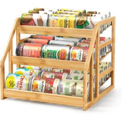 HOMESTEAD Bamboo Pantry Can Organizer, 3-Tier Canned Food Organizer Rack for Storage, Kitchen Cabinet, Can Holders for Pantry Up to 36 Cans
