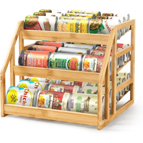 Bambus-Pantherr für HOMESTEAD, 3-stufiger Regalbock für Konserven, Küchenschrank, Konservenhalter für Pantry bis zu 36 Stück