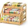 HOMESTEAD Bamboo Pantry Can Organizer, 3-Tier Canned Food Organizer Rack for Storage, Kitchen Cabinet, Can Holders for Pantry Up to 36 Cans