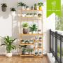 BMOSU Bakers Rack Bamboo for Kitchen with 12 S-Shaped Hooks Coffee Bar Table Kitchen Microwave Stand Open Storage Shelves Kitchen Utility Storage
