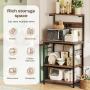SUPERJARE Kitchen Bakers Rack with Power Outlet, Coffee Bar Table 4 Tiers, Kitchen Microwave Stand with 6 S-shaped Hooks, Kitchen Storage Shelf Rack for Spices, Pots and Pans - Rustic Brown