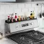 Spice Rack, Magnetic Stove top Shelf, Over the Stove Spice Rack, Adjustable 15-30 In, for Kitchen Shelves, Seasoning Organizer, Matte Black