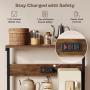 SUPERJARE Kitchen Bakers Rack with Power Outlet, Coffee Bar Table 4 Tiers, Kitchen Microwave Stand with 6 S-shaped Hooks, Kitchen Storage Shelf Rack for Spices, Pots and Pans - Rustic Brown