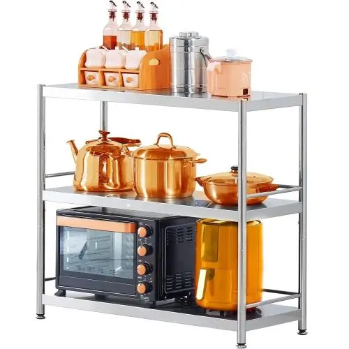 susunnus Stainless Steel Shelves 3 Tier Storage Shelves for Kitchen Garage Shelves Heavy Duty Shelving Metal Shelving Units and Storage Kitchen Industrial Storage Rack(with Guardrails)