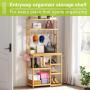 BMOSU Bakers Rack Bamboo for Kitchen with 12 S-Shaped Hooks Coffee Bar Table Kitchen Microwave Stand Open Storage Shelves Kitchen Utility Storage