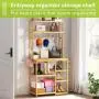 BMOSU Bakers Rack Bamboo for Kitchen with 12 S-Shaped Hooks Coffee Bar Table Kitchen Microwave Stand Open Storage Shelves Kitchen Utility Storage