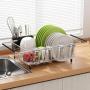 Dish Drying Rack in Sink - Expandable Stainless Steel Dish Drainers for Kitchen Counter, Dish Dryer Rack for Inside Sink, Over The Sink Dish Racks with Utensil Holder, Silver