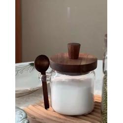 [Glass Storage Jars] 3pcs Glass Storage Jars With Spoons - Coffee, Candy, Biscuit, Tea, Snack, Seasoning, Salt, Pepper Jars