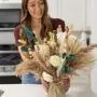 65pcs Artificial Rose Bouquet with Pampas Grass & Baby’s Breath – Elegant White Roses, Beige & Brown Dried Flowers for Home Decor, Wedding Centerpiece, Valentine’s Gift Set, Party Arrangement