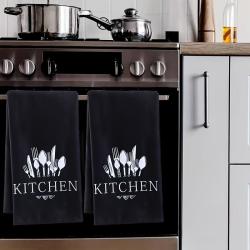 2pcs Soft Absorbent Kitchen Towels - Spoon Fork Print, Holiday Decor, Dry Cloth for Kitchen & Home Decoration
