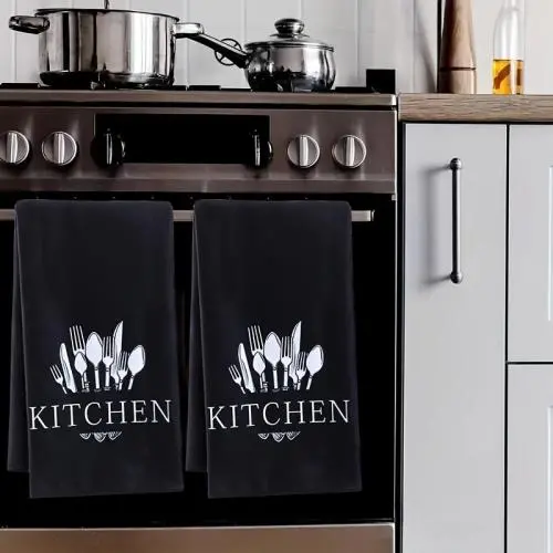 2 x weiche saugeffentliche Küchentücher - Gabel und Löffel Muster, Weihnachtsdeko, Trockentuch für Küche & Zuhause Dekoration