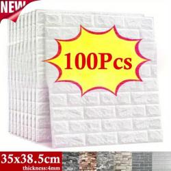 100pcs Ultimate 3D Wall Sticker Panels - DIY Self-Adhesive Foam Brick Wallpaper - Waterproof, Realistic Effect - Ideal For Living Room, Bathroom, Kitchen & Bedroom Decor - Easy Install, Durable