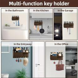 [Wooden Storage Rack] 1pc Wooden Wall-mounted Storage Rack with 7 Hooks - Plant Mail Storage Box, Key Glasses Headphone Trinket Hanging Rack - Used for Home Decoration, Room Decoration, Wall Decoration, Aesthetic Room Decoration