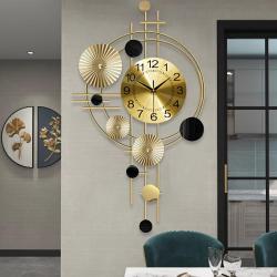 Golden Iron Silent Wall Clock - Modern Nordic-Inspired Art Deco Design with Large Numbers, Black & Golden Geometric Circles, Battery-Powered, Digital Display for Living Room & Home Decor, Decorative Wall Clock, Iron Construction