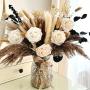 65pcs Artificial Rose Bouquet with Pampas Grass & Baby’s Breath – Elegant White Roses, Beige & Brown Dried Flowers for Home Decor, Wedding Centerpiece, Valentine’s Gift Set, Party Arrangement