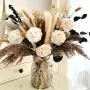 65pcs Artificial Rose Bouquet with Pampas Grass & Baby’s Breath – Elegant White Roses, Beige & Brown Dried Flowers for Home Decor, Wedding Centerpiece, Valentine’s Gift Set, Party Arrangement