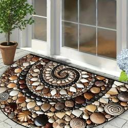 Colorful Pebble & Floral Welcome Mat - Non-Slip, Easy Clean, Semi-Round Door Mat for Indoor/Outdoor Use - Perfect for Entryway, Kitchen, Bathroom, Patio, Balcony Decor