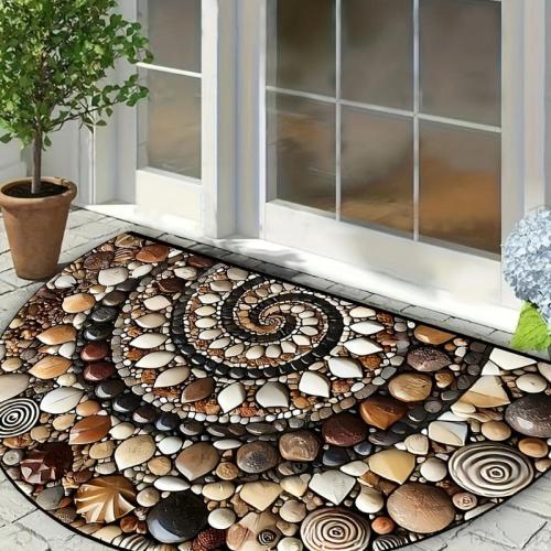 Colorful Pebble & Floral Welcome Mat - Non-Slip, Easy Clean, Semi-Round Door Mat for Indoor/Outdoor Use - Perfect for Entryway, Kitchen, Bathroom, Patio, Balcony Decor