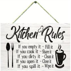 2pcs "Kitchen Rules" Wooden Wall Plaque - Charming, Lightweight, Easy-to-Hang Decorative Sign - Perfect for Kitchen, Home, and Dining Room Decoration, Adding a Touch of Warmth and Personality to Your Space