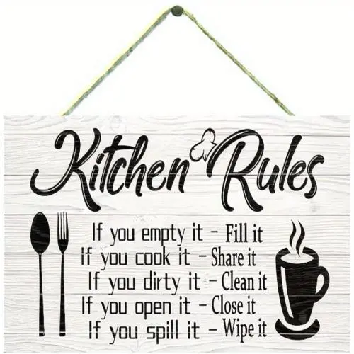2pcs "Kitchen Rules" Wooden Wall Plaque - Charming, Lightweight, Easy-to-Hang Decorative Sign - Perfect for Kitchen, Home, and Dining Room Decoration, Adding a Touch of Warmth and Personality to Your Space