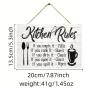 2pcs "Kitchen Rules" Wooden Wall Plaque - Charming, Lightweight, Easy-to-Hang Decorative Sign - Perfect for Kitchen, Home, and Dining Room Decoration, Adding a Touch of Warmth and Personality to Your Space