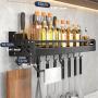 Multipurpose Kitchen Organizer: Contemporary Wall-Mounted Spice Rack and Utensil Holder with Hooks - Save Space with Style