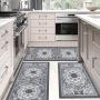 3 Piece Non Slip Kitchen Floor Mat Set, Easy to Clean Bohemian Kitchen Rug Set with Runner for Kitchen Hallway Laundry Room Door Office Sink